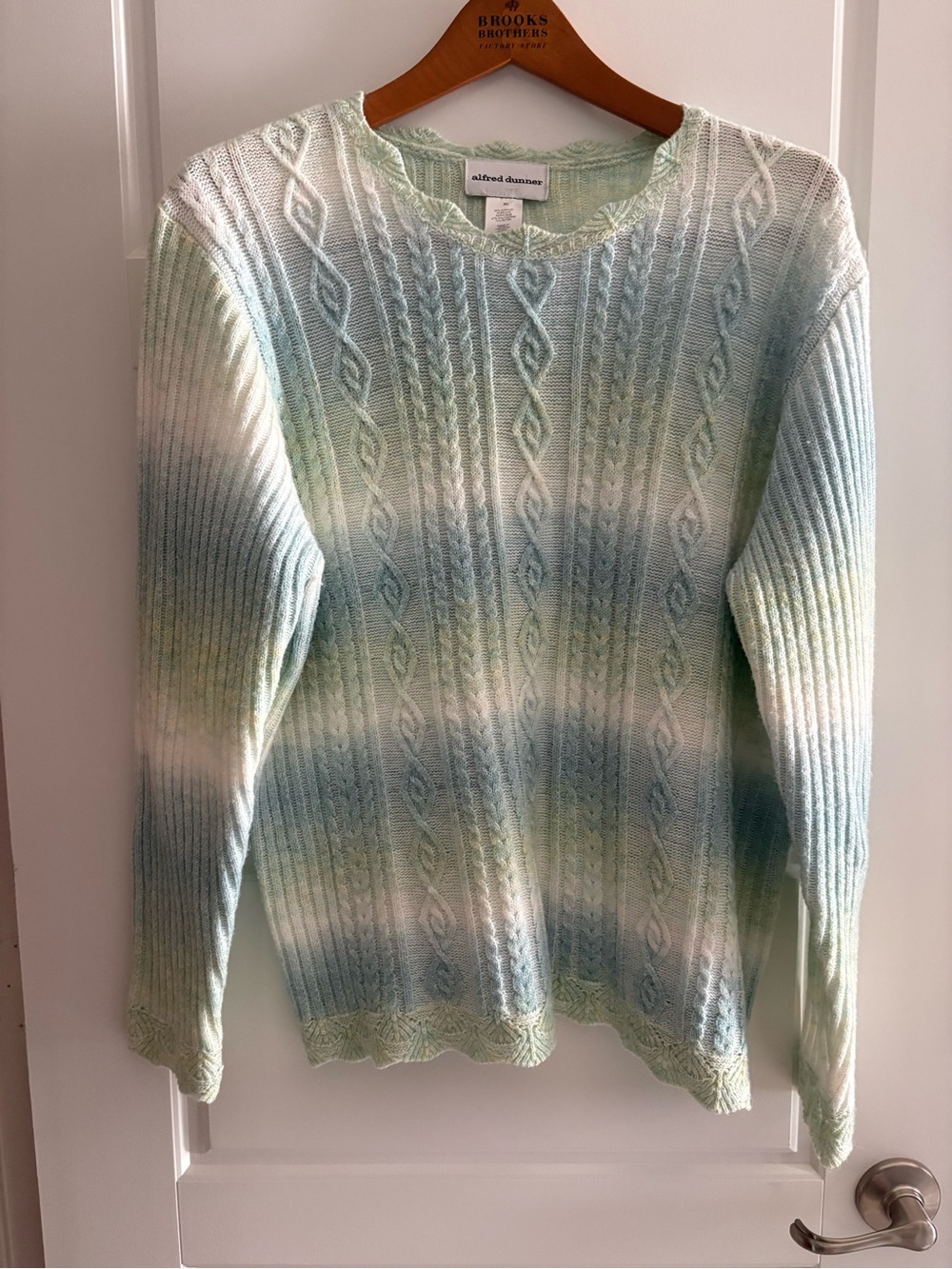 Alfred Dunner Pastel Blue and Light Green Ombre Cable Knit Sweater